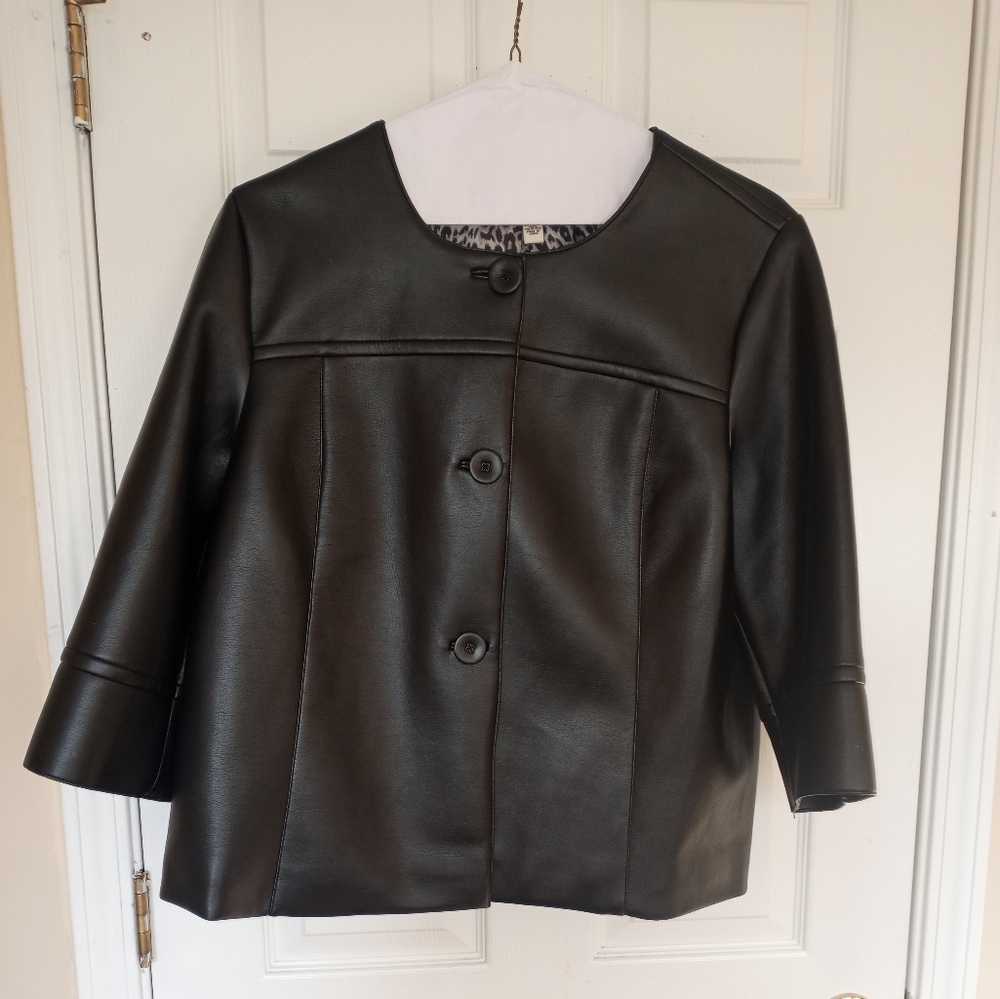 Kim Rogers Polyvinyl Chloride Black Button Down Jacket Size 1X